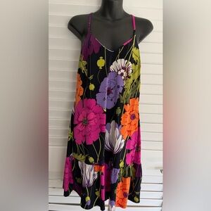 Trina Turk Black Colorful Floral Spaghetti Strap Dress
